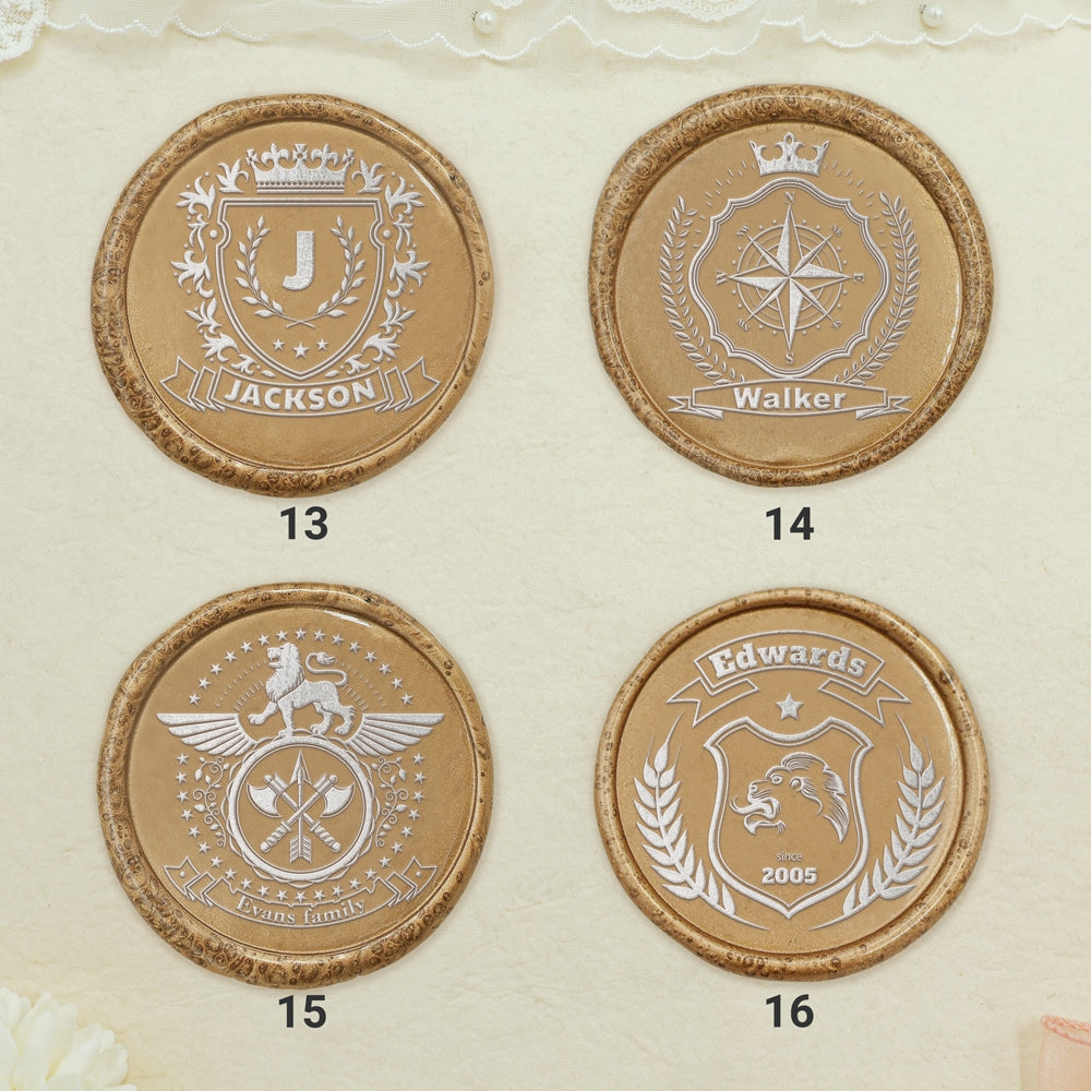 Custom Family Crest Wax Seal Stamp with Name, Initial, or Totem (18 Designs)-sku4