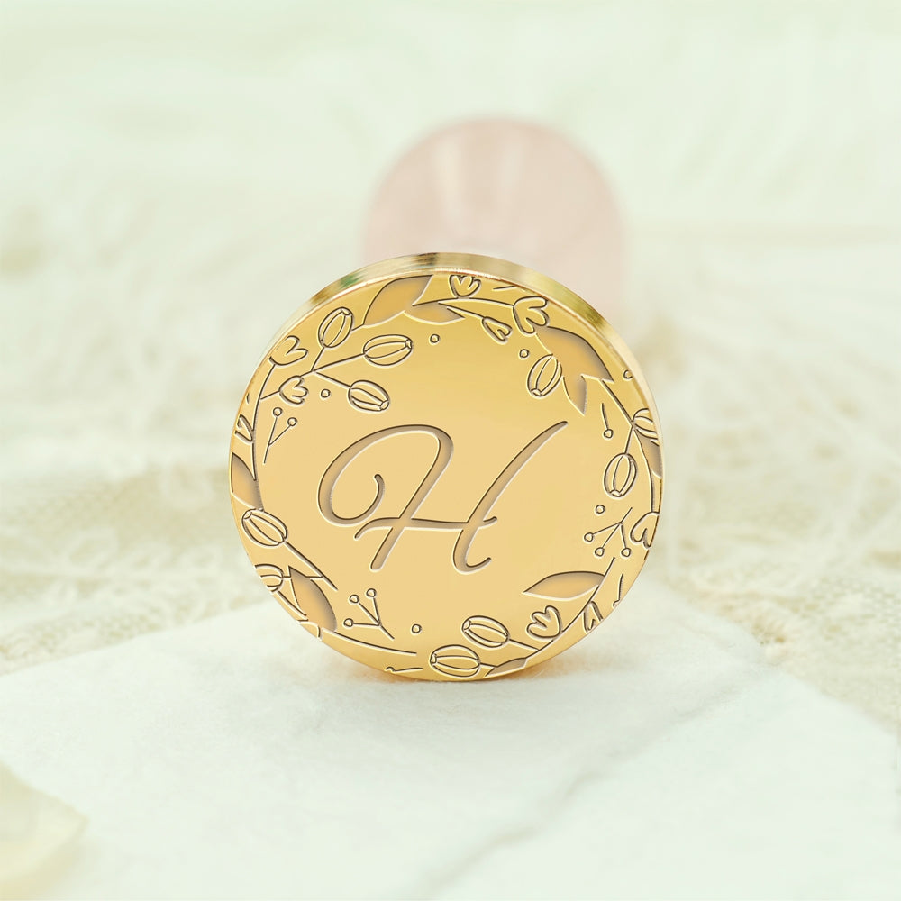 Custom Single Letter Borderless Botanical Wax Seal Stamp - Style 17 17