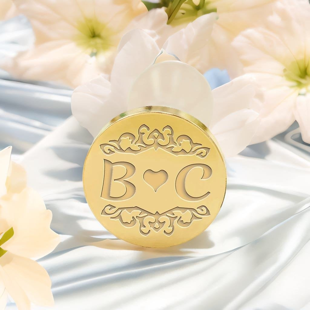 Vintage Heart Wedding Custom Wax Seal Stamp with Double Initials