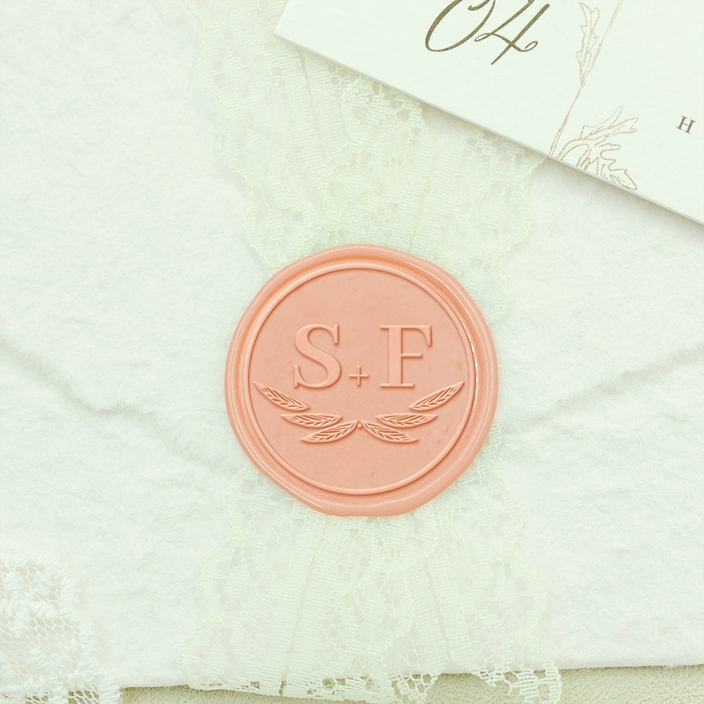 Leaflike Wing Wedding Custom Wax Seal Stamp with Double Initials-3